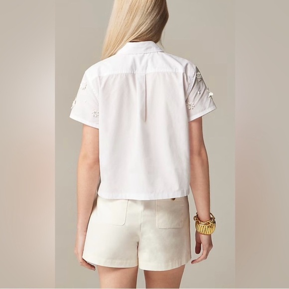 NEW J. CREW Collection embellished button-up shirt White Tonal Floral Size 2 - Picture 2 of 9